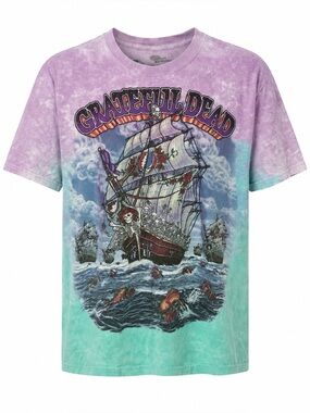 Y2K Grateful Dead Ship of Fools Liquid Blue Tie Dye Graphic Tee Size L